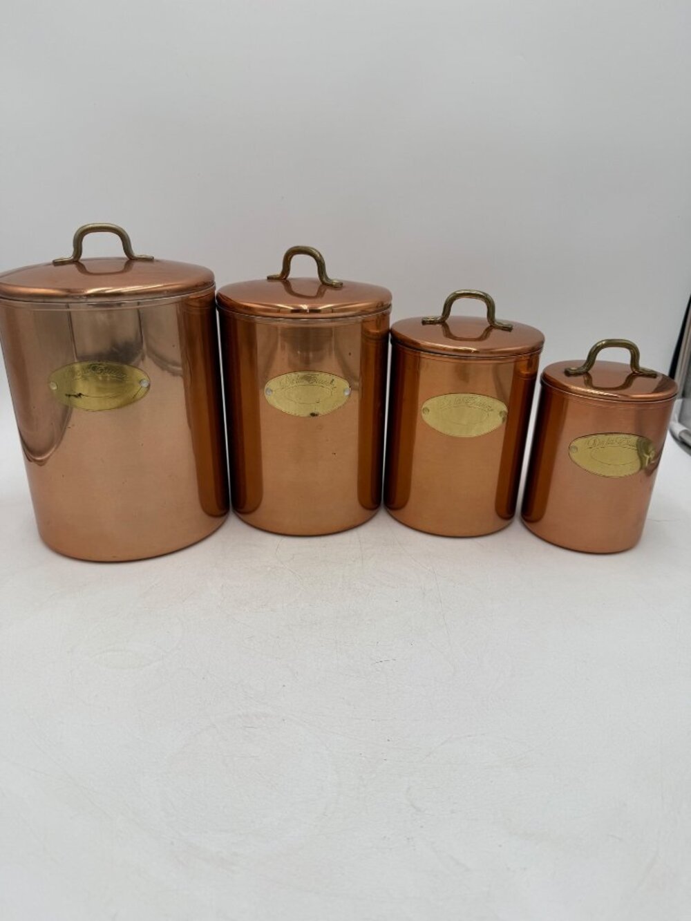 Vintage De La Cuisine Copper Canister Set Of 4 With Brass Handles And Lids